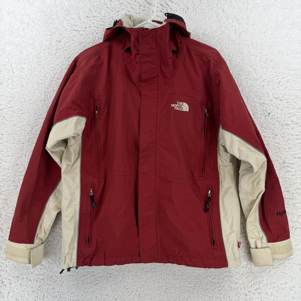 The North Face Jacket Womens Small Red Beige Hooded Ski Waterproof HyVent S